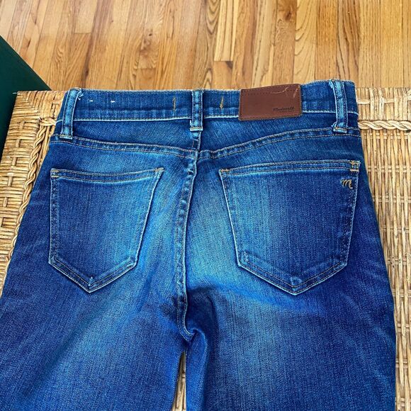 Madewell Mid Rise Skinny Medium Blue Wash Whiskered Distressed Knee Jeans 25 - Picture 7 of 9